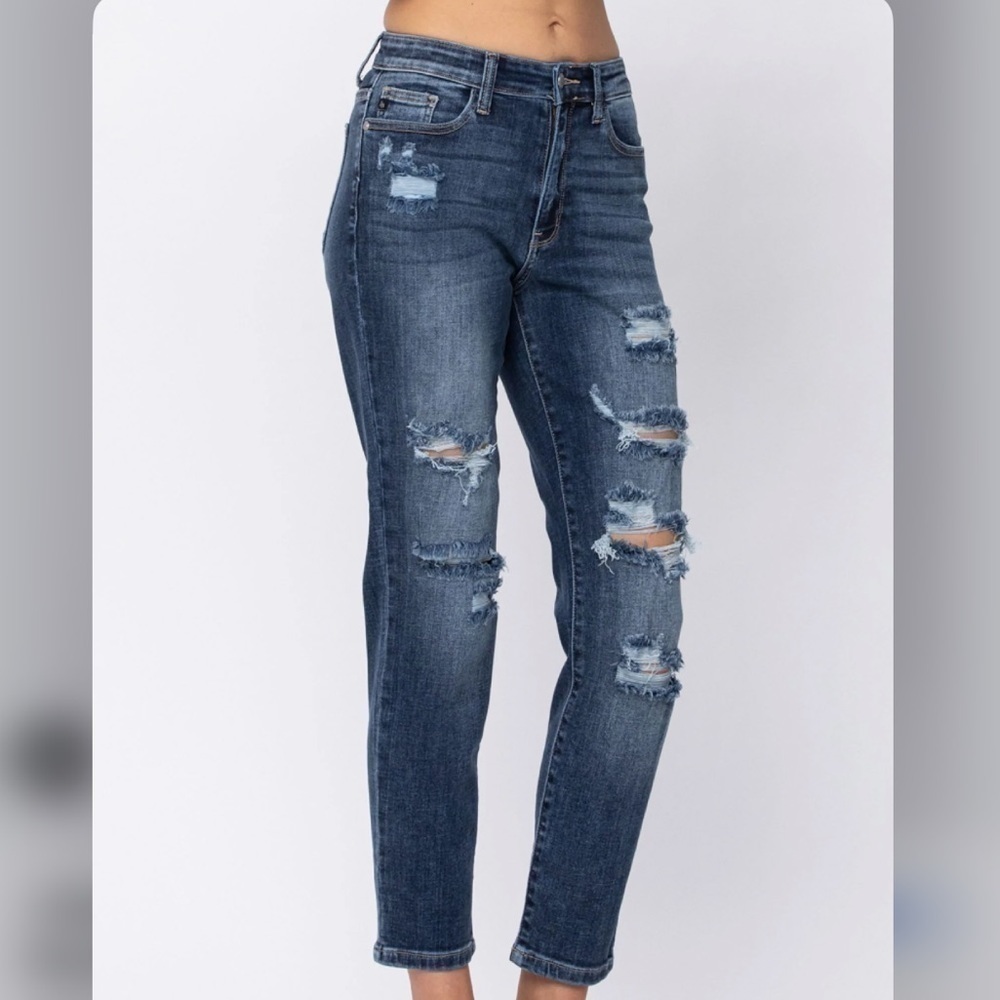Judy Blue Dark Wash Distressed Boyfriend Jeans Size 27 Women’s High Waisted